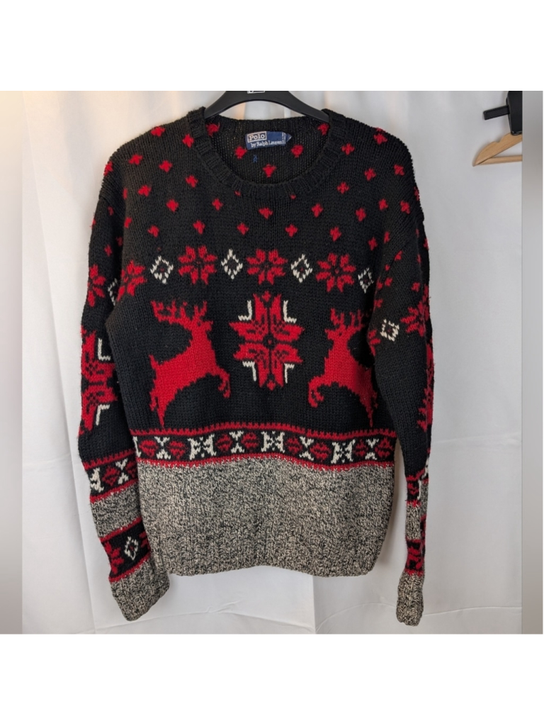 Vintage Polo Ralph Lauren Sweater Mens Wool Christmas Deer Size M In Vguc